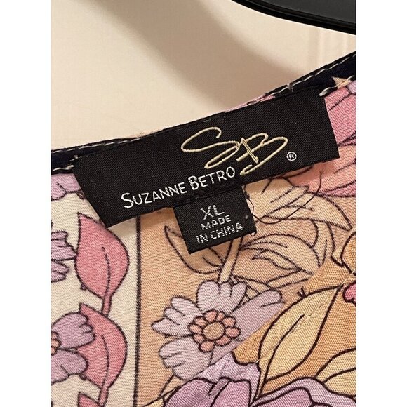 Bohemian Floral Suzanne Betro Women Dress XL Rayon Multicolor 3/4 balloon sleeve - Picture 2 of 16